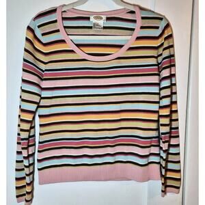 Talbots Light Pullover Sweater Med Striped Yellow Blue Pink Blk Green‎ READ DESC